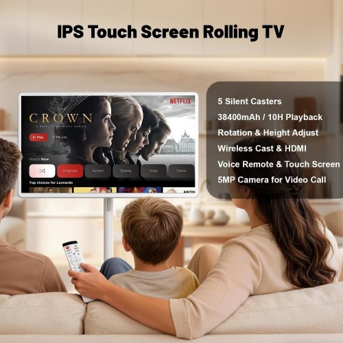 VLH SMART PORTABLE TV TABLET WITH ROLLING STAND AND REMOTE CONTROL - ANDROID 15, 8+128GB, 38400MAH BATTERY, 5MP CAMERA - 32" - WHITE (MODEL: M01) image 2