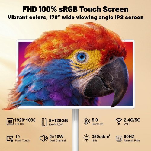 VLH SMART PORTABLE TV TABLET WITH ROLLING STAND AND REMOTE CONTROL - ANDROID 15, 8+128GB, 38400MAH BATTERY, 5MP CAMERA - 32" - WHITE (MODEL: M01) image 4