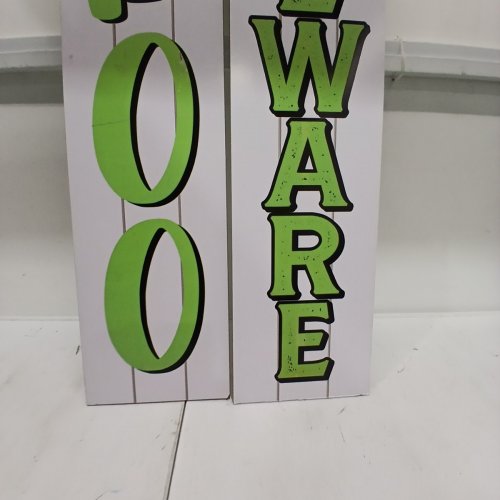 2PK REVERSIBLE FRENCH/ENGLISH DECORATIVE WOODEN HALLOWEEN PORCH SIGNS - 9.5" X 48" - WHITE GHOST AND SKELETON image 3