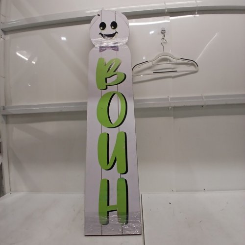 2PK REVERSIBLE FRENCH/ENGLISH DECORATIVE WOODEN HALLOWEEN PORCH SIGNS - 9.5" X 48" - WHITE GHOST AND SKELETON image 8