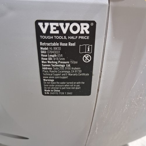 VEVOR RETRACTABLE HOSE REEL - 65FT - (MODEL: HL-XW30) image 7