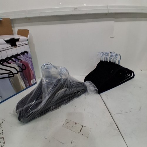 50PK NON-SLIP VELVET ADULT SIZE HANGERS - 17.7"X 0.2"X 9.5" - BLACK (MODEL: 1193759) image 2