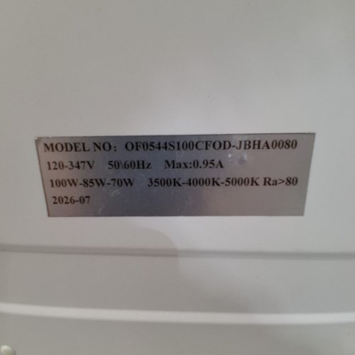 LED PANEL LIGHT FIXTURE - 4FT X 4FT, 70-100W, 3500-5000K - WHITE - (MODEL: OF0544S100CFOD-JBHA0080) image 7