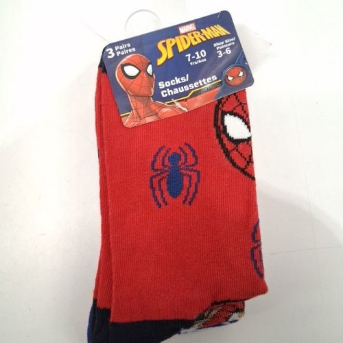 3PR BOY'S MARVEL SPIDER-MAN SOCKS - SIZE 3-6 - RED AND BLUE image 2