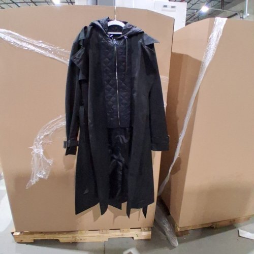 WOMEN'S DKNY TRENCH COAT WITH QUILTED BIB AND BELT - EXTRA LARGE - BLACK/GREY image 2
