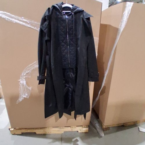 WOMEN'S DKNY TRENCH COAT WITH QUILTED BIB AND BELT - EXTRA LARGE - BLACK/GREY image 3