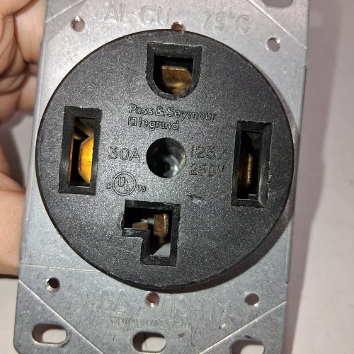 PASS & SEYMOUR FLUSH MOUNT STRAIGHT BLADE POWER OUTLET WITH COVER - 30 AMP 125/250V - BLACK/SILVER image 2