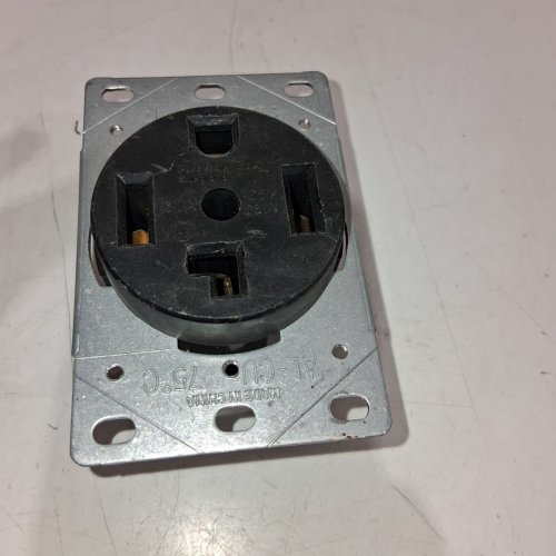 PASS & SEYMOUR FLUSH MOUNT STRAIGHT BLADE POWER OUTLET WITH COVER - 30 AMP 125/250V - BLACK/SILVER image 3