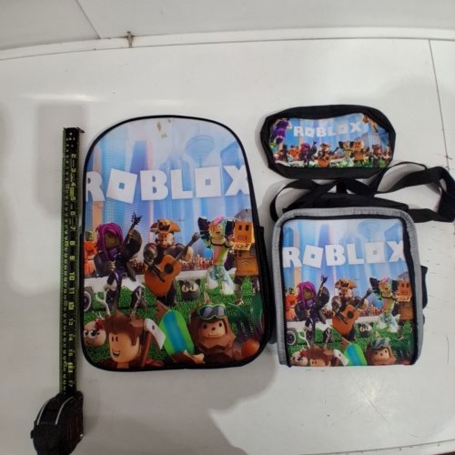 3PC ROBLOX school backpack lunch bag and pencil case SET - BLACK / MULTICOLOUR image 3