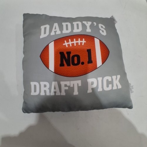 FOOTBALL THROW PILLOW - 13" X 13" - GREY/WHITE/ORANGE image 2