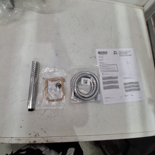 DELTA WOODBRIDGE SINGLE HANDLE FLOOR MOUNT & TUB FILLER TRIM FREESTANDING WITH HAND SHOWER - 44" X 6" - SILVER (MODEL: 107565) image 4
