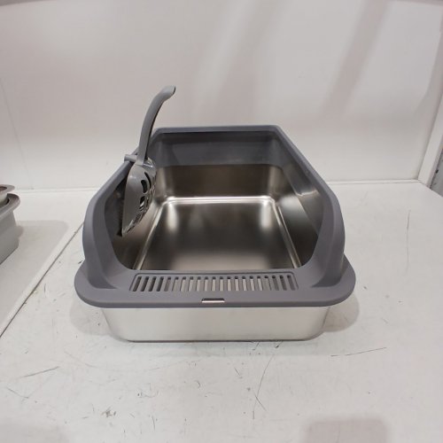HIGH SIDED ENCLOSED METAL CAT LITTER BOX WITH LID AND SCOOPER - 19" X 14" X 6" - LIGHT GREY (MODEL: XM-2PS) image 2