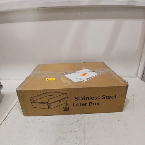 HIGH SIDED ENCLOSED METAL CAT LITTER BOX WITH LID AND SCOOPER - 19" X 14" X 6" - LIGHT GREY (MODEL: XM-2PS) image 4