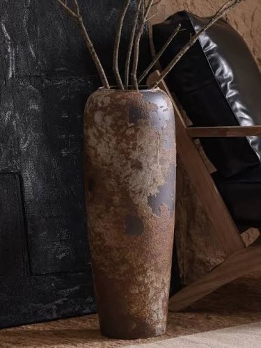 VINTAGE RUSTIC FARMHOUSE FLOOR VASE -CERAMIC - 23.6" - PETINA/BROWN/ BIEGE image 2