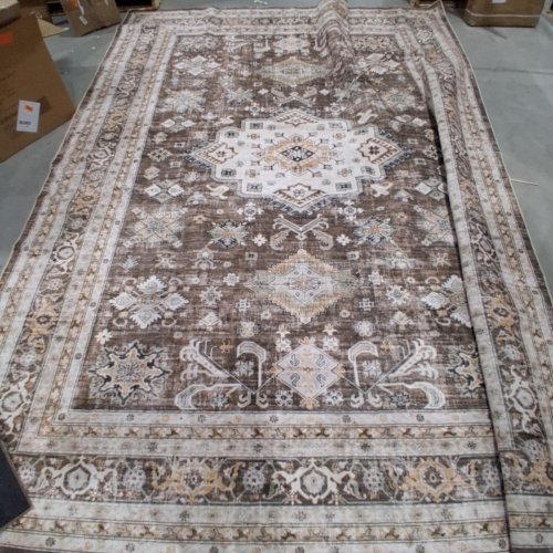 WASHABLE VINTAGE ORIENTAL TRADITIONAL DISTRESSED FARMHOUSE AREA RUG - 9FT X 12FT - DARK BROWN/CREAM image 3