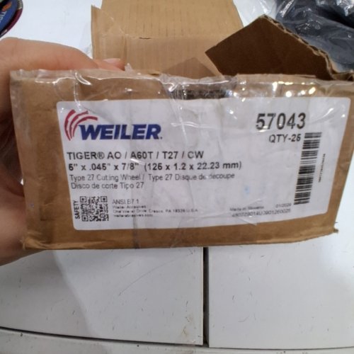 24PK WEILER TIGER A0 CUTTING WHEEL - 5" X .045 X 7/8" - TYPE27 - 12,200 MAXRPM - STEEL/METAL (MODEL: 57043) image 2