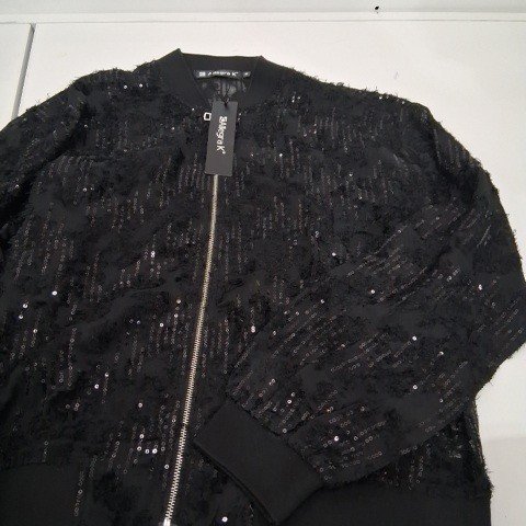 WOMEN'S ALLEGRA K SEQUIN BOMBER JACKET - MEDIUM - BLACK image 2