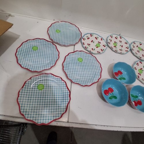 12PC CHERRY PATTERN BAMBOO FIBER DINNERWARE SET - BLUE/RED /WHITE image 3