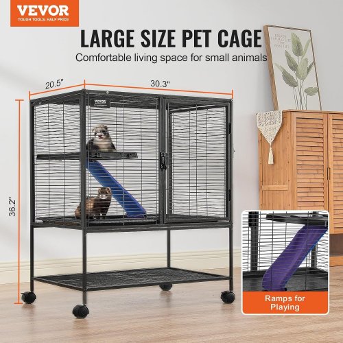 VEVOR ROLLING LARGE 2-TIER SMALL ANIMAL / FERRET CAGE - 36" X 23" X 39" - BLACK (MODEL: JM-XC-082) image 2