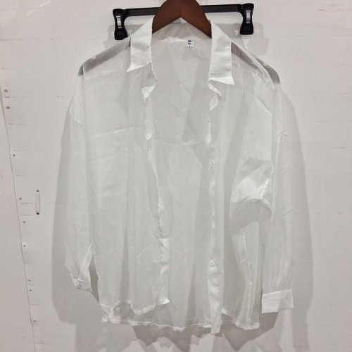 WOMEN'S SHEER SEE THROUGH BUTTON-FRONT BLOUSE - 12 - WHITE image 2