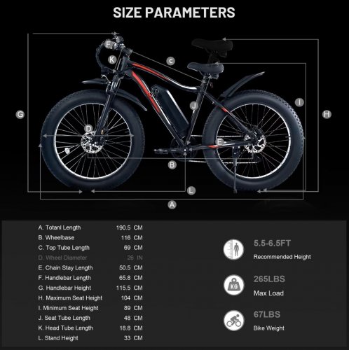 C INVERTER TAURUS ELECTRIC OFFROAD BIKE WITH 4" FAT TIRES, LOCKABLE SUSPENSION, & REMOVABLE BATTERY - 1000W, 32KM/H, 26" WHEELS - BLACK/RED image 5
