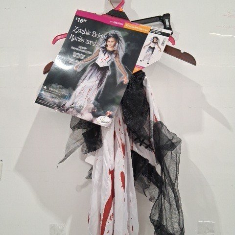 GIRLS ZOMBIE BRIDE COSTUME - SIZE MEDIUM (8-10) - BLACK/WHITE image 2