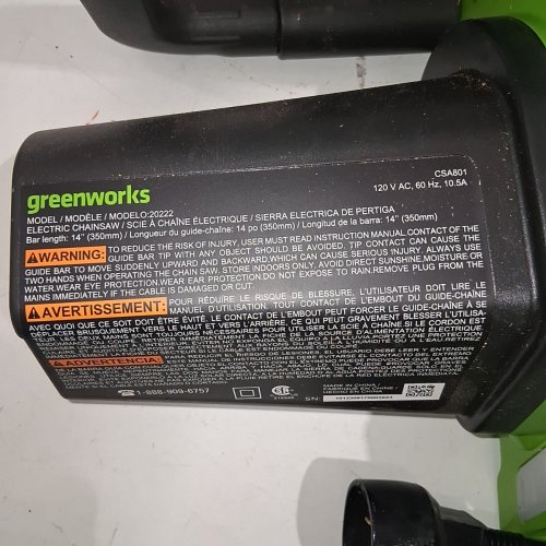 GREENWORKS CORDED CHAINSAW, 14" BLADE, 10.5A (GREEN) (MODEL: 20222) image 3