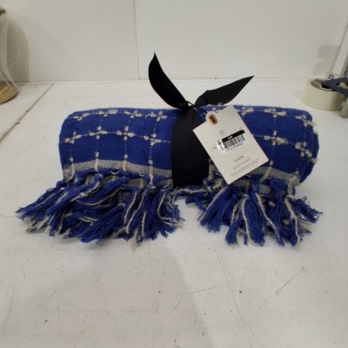 HEARTH & HAND WITH MAGNOLIA PATTERNED THROW BLANKET - 50" X 60" - BLUE image 2