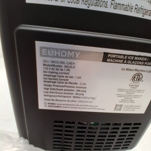 EUHOMY COUNTERTOP ICE MAKER MACHINE WITH HANDLE, BASKET AND SCOOP - MAKES 26LBS PER DAY - BLACK (MODEL: IM030-BBL-CAEH) image 3