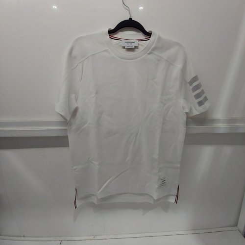 MEN'S THOM BROWNE 4- BAR STRIPE MILANO COTTON SHORT SLEEVE T-SHIRT - SIZE 1 - WHITE / GREY image 3