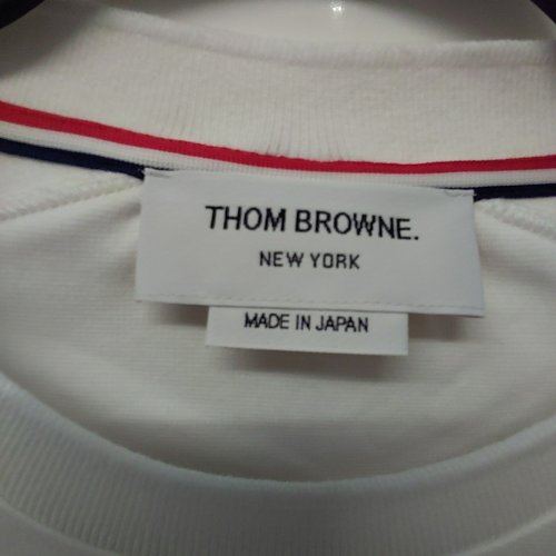 MEN'S THOM BROWNE 4- BAR STRIPE MILANO COTTON SHORT SLEEVE T-SHIRT - SIZE 1 - WHITE / GREY image 4