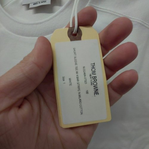 MEN'S THOM BROWNE 4- BAR STRIPE MILANO COTTON SHORT SLEEVE T-SHIRT - SIZE 1 - WHITE / GREY image 5