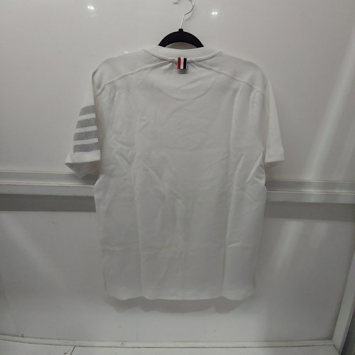 MEN'S THOM BROWNE 4- BAR STRIPE MILANO COTTON SHORT SLEEVE T-SHIRT - SIZE 1 - WHITE / GREY image 7