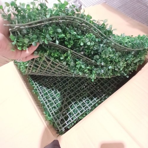 20PK ARTIFICIAL BOXWOOD HEDGE GRASS BACKDROP WALL PANELS - 20" X 20" - GREEN image 3