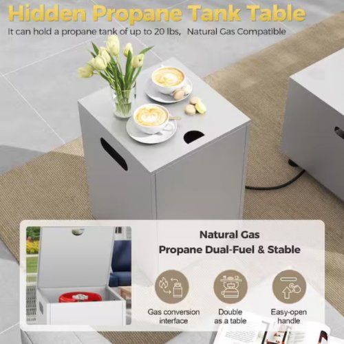 OUTDOOR RECTANGULAR PROPANE FIRE PIT TABLE WITH HIDDEN TANK STORAGE - 50,000BTU - 41" X 20.5" X 13" - LIGHT GREY (ITEM: SF-LG-GIR-2025NP-RS) image 4