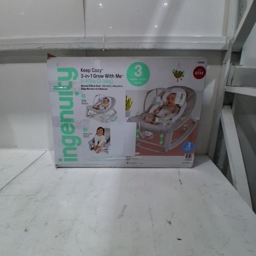 INGENUITY 3-IN-1 KEEP COZY GROW WITH ME VIBRATING BABY BOUNCER, ROCKER & CHAIR - 40LBS CAPACITY - WEAVER THEME GREY/WHITE/GREEN (MODEL: ‎12428) image 5