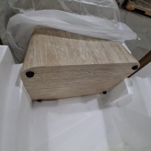 KERCEDES SIDE TABLE - TRAVERTINE + WALNUT (ITEM: N2602) image 4