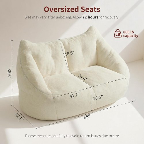 RELEFREE COMFY BEAN BAG ACCENT CHAIR - 36.6" X 42.1" X 65" - CREAM image 2