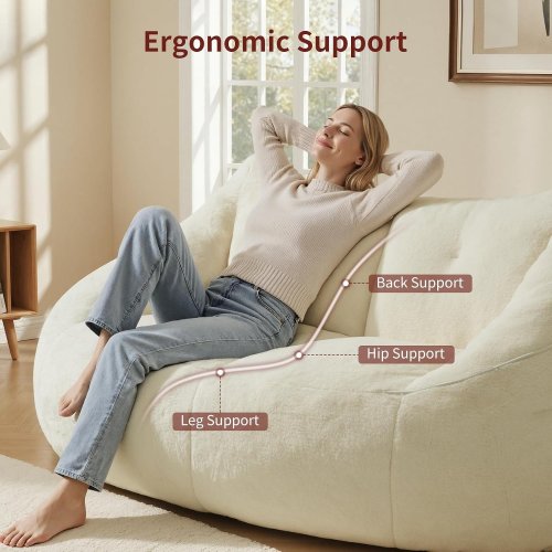 RELEFREE COMFY BEAN BAG ACCENT CHAIR - 36.6" X 42.1" X 65" - CREAM image 3