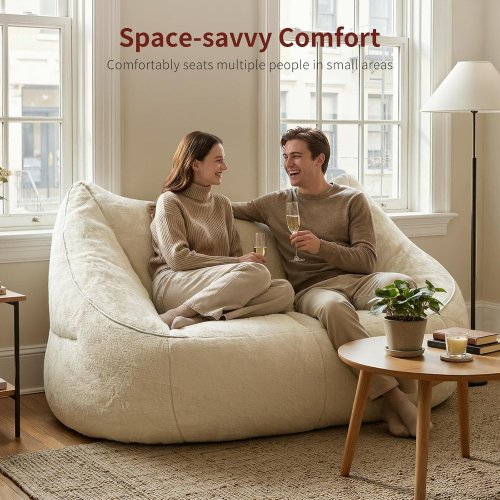 RELEFREE COMFY BEAN BAG ACCENT CHAIR - 36.6" X 42.1" X 65" - CREAM image 4