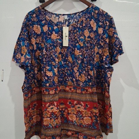 WOMEN'S PLUS SIZE KEYHOLE RUFFLE CASUAL BLOUSE - SIZE 3X - FLORAL/MULTICOLOR image 2