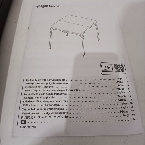 AMAZON BASICS FOLDING TABLE WITH CARRYING HANDLE - 34" X 29" - BLACK (MODEL: AMZ-34FTHT-BK) image 4