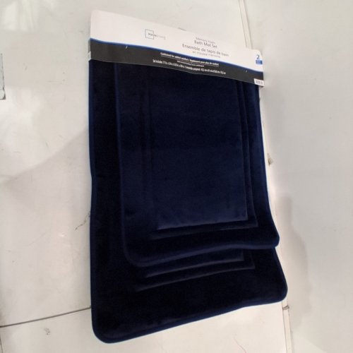 2PC MAINSTAYS MEMORY FOAM BATH MAT SET - 17" X 24" AND 20" X 30" - NAVY image 3