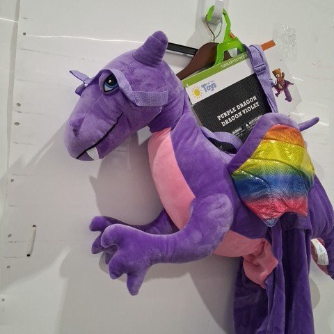 KID'S PURPLE PLUSH DRAGON COSTUME -SIZE 3T -4T - PURPLE/ RAINBOW image 3