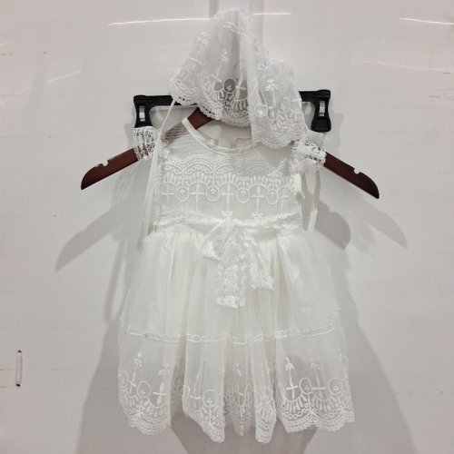 2PC GIRL'S CHRISTENING DRESS WITH VEIL - 12 - WHITE image 2