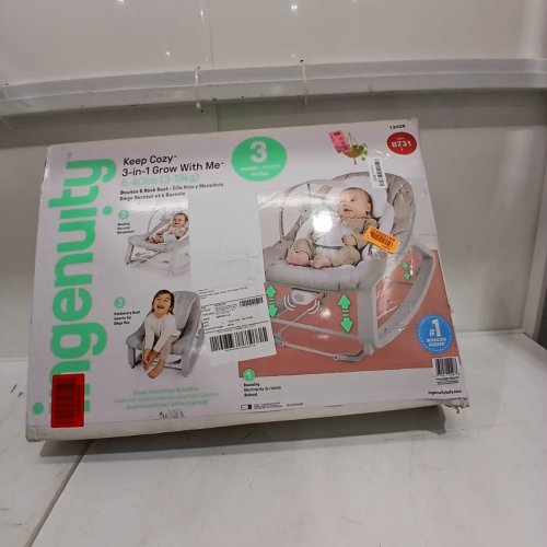 INGENUITY 3-IN-1 KEEP COZY GROW WITH ME VIBRATING BABY BOUNCER, ROCKER & CHAIR - 40LBS CAPACITY - WEAVER THEME GREY/WHITE/GREEN (MODEL: ‎12428) image 8