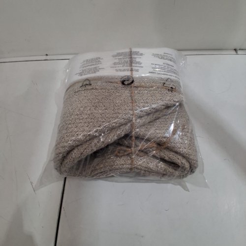WOVEN BLANKET BASKET WITH HANDLE - 20" X 14" - BEIGE AND WHITE image 4