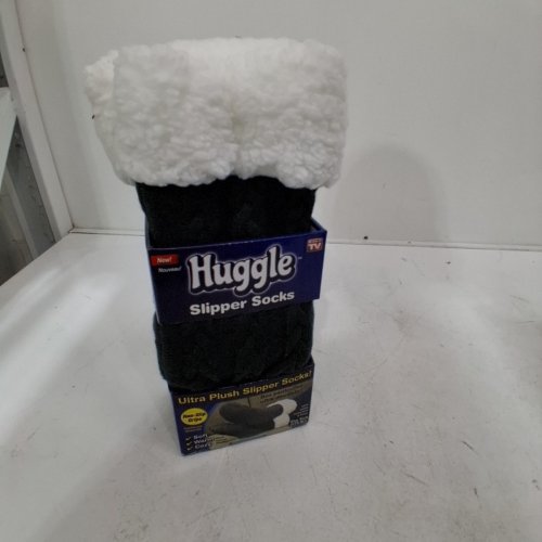 AS SEEN ON TV HUGGLE PLUSH SLIPPER SOCKS WITH FLEECE LINING AND SCILICONE GRIPS - Osfm - GRAY image 2