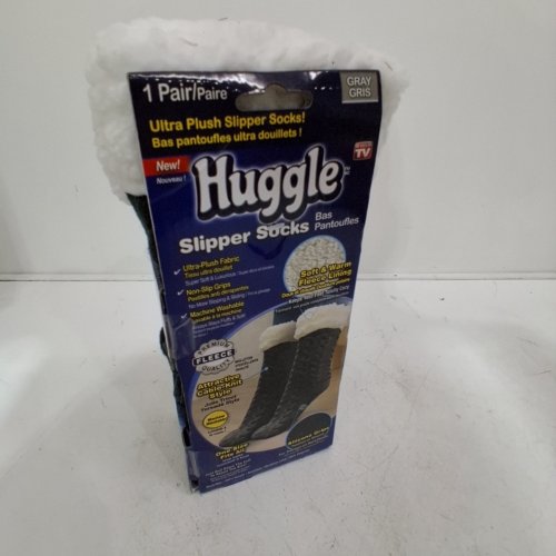 AS SEEN ON TV HUGGLE PLUSH SLIPPER SOCKS WITH FLEECE LINING AND SCILICONE GRIPS - Osfm - GRAY image 3