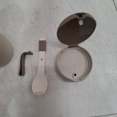 2PC REUSABLE INSULATED SOUP / FOOD CONTAINER WITH SPORK UTENSIL - 20OZ - BEIGE/BROWN image 4